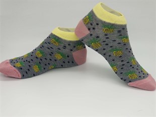 (4 Adetli ) Socks Turka Ananas Desenli Bayan Patik Çorap  Koyu Renk