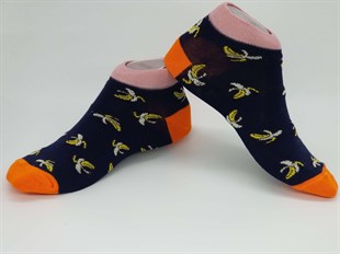 (4 Adetli ) Socks Turka Muz Desenli Bayan Patik Çorap  Koyu Renk
