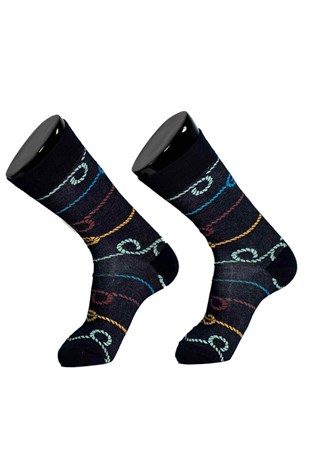 Bonas Halat Desenli Soket Çorap-Siyah