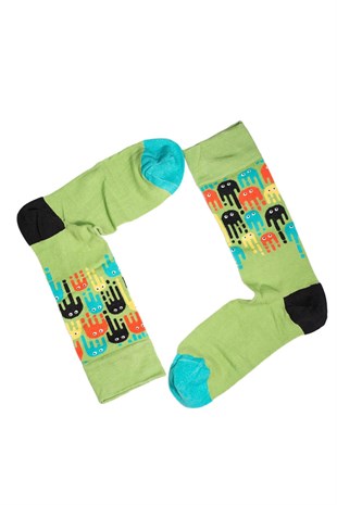 Bonas Pacman Desen Soket Çorap-Açık Yeşil