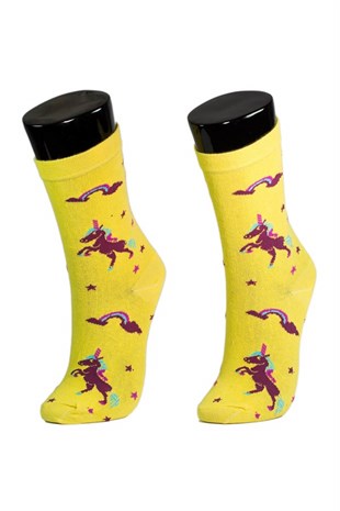 Socksturka Unicorn Model Soket Çorap Sarı Renk